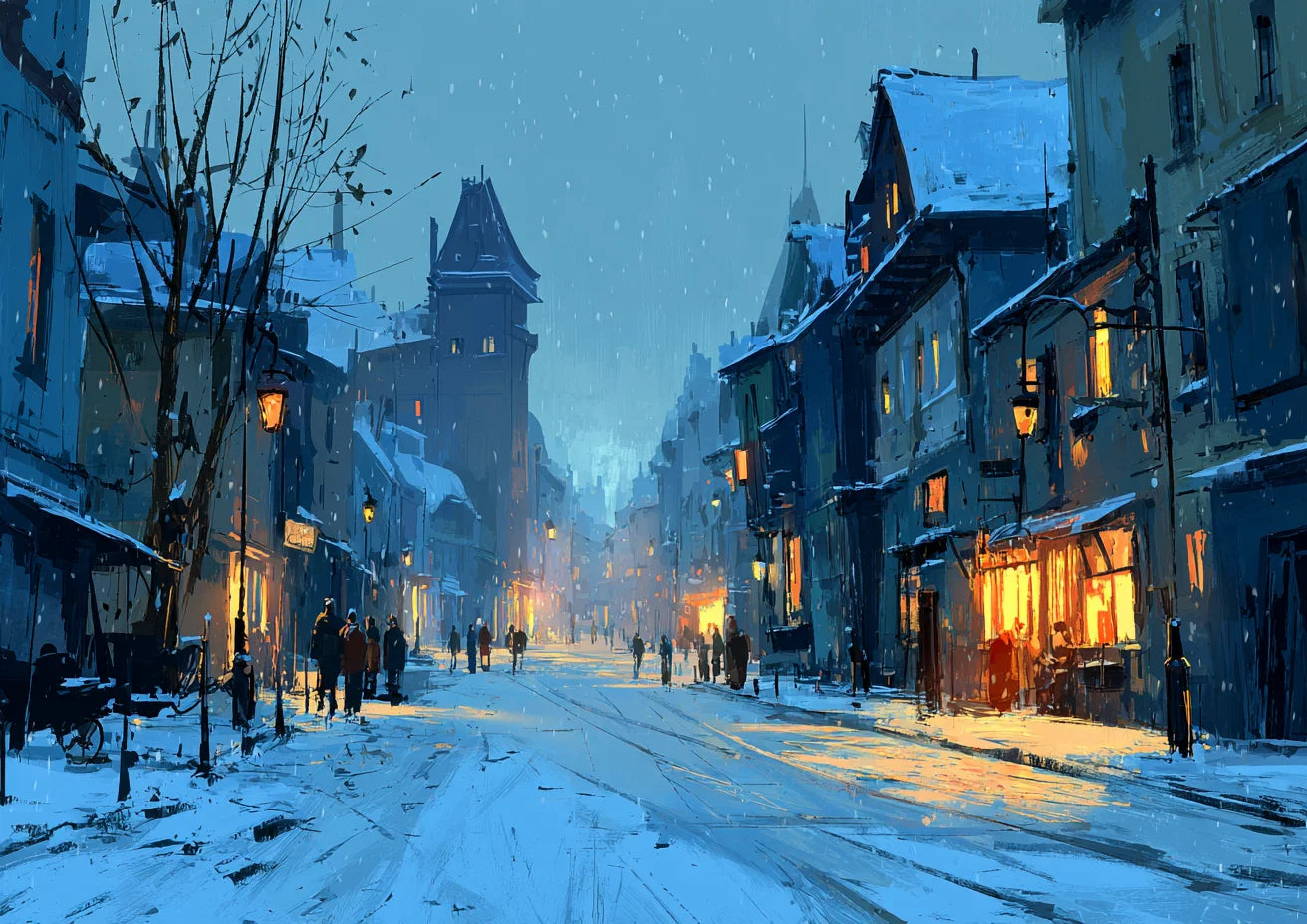 Snowy Village Painting