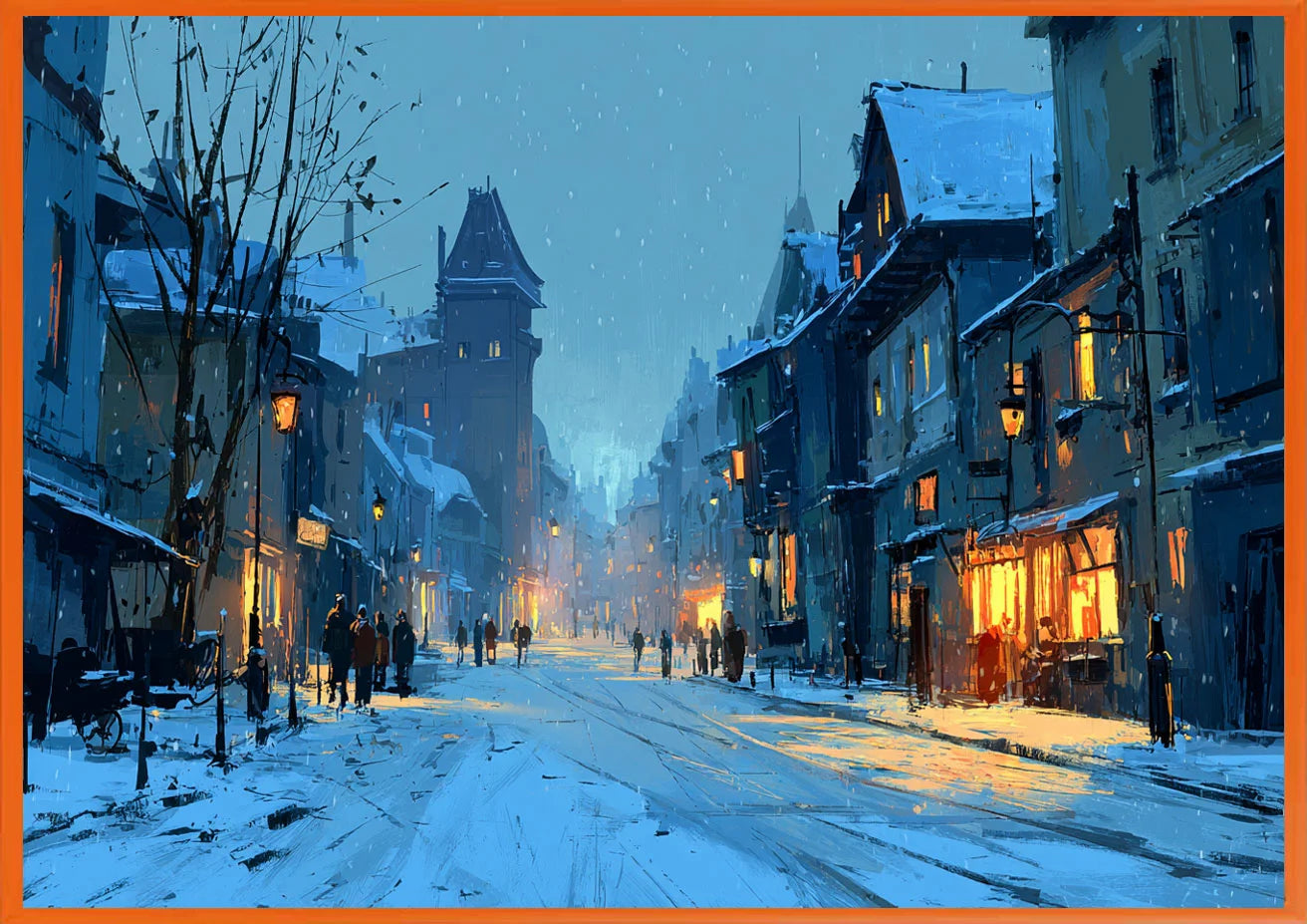 Snowy Village Painting