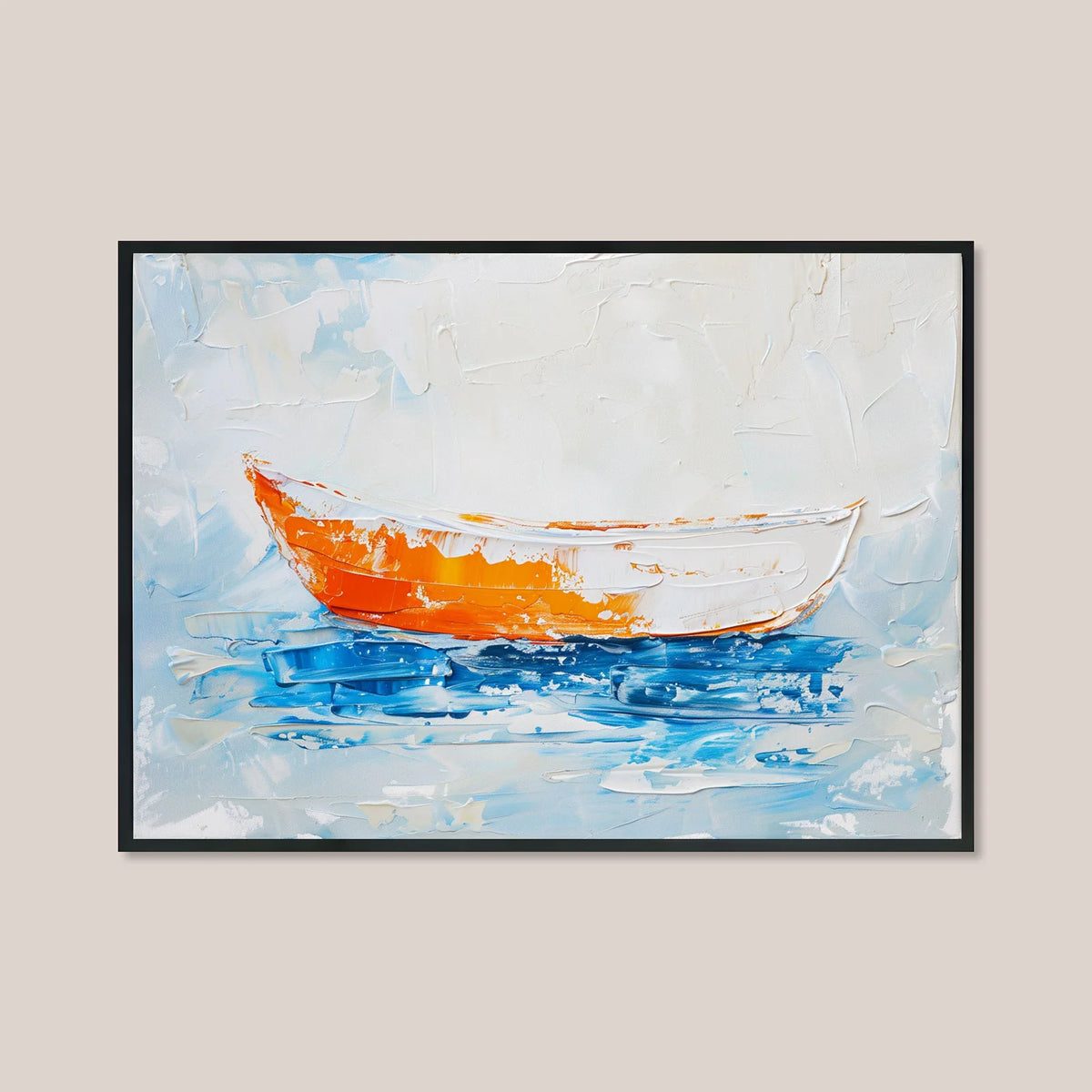 Nautical canvas art, textured small boat wall decor