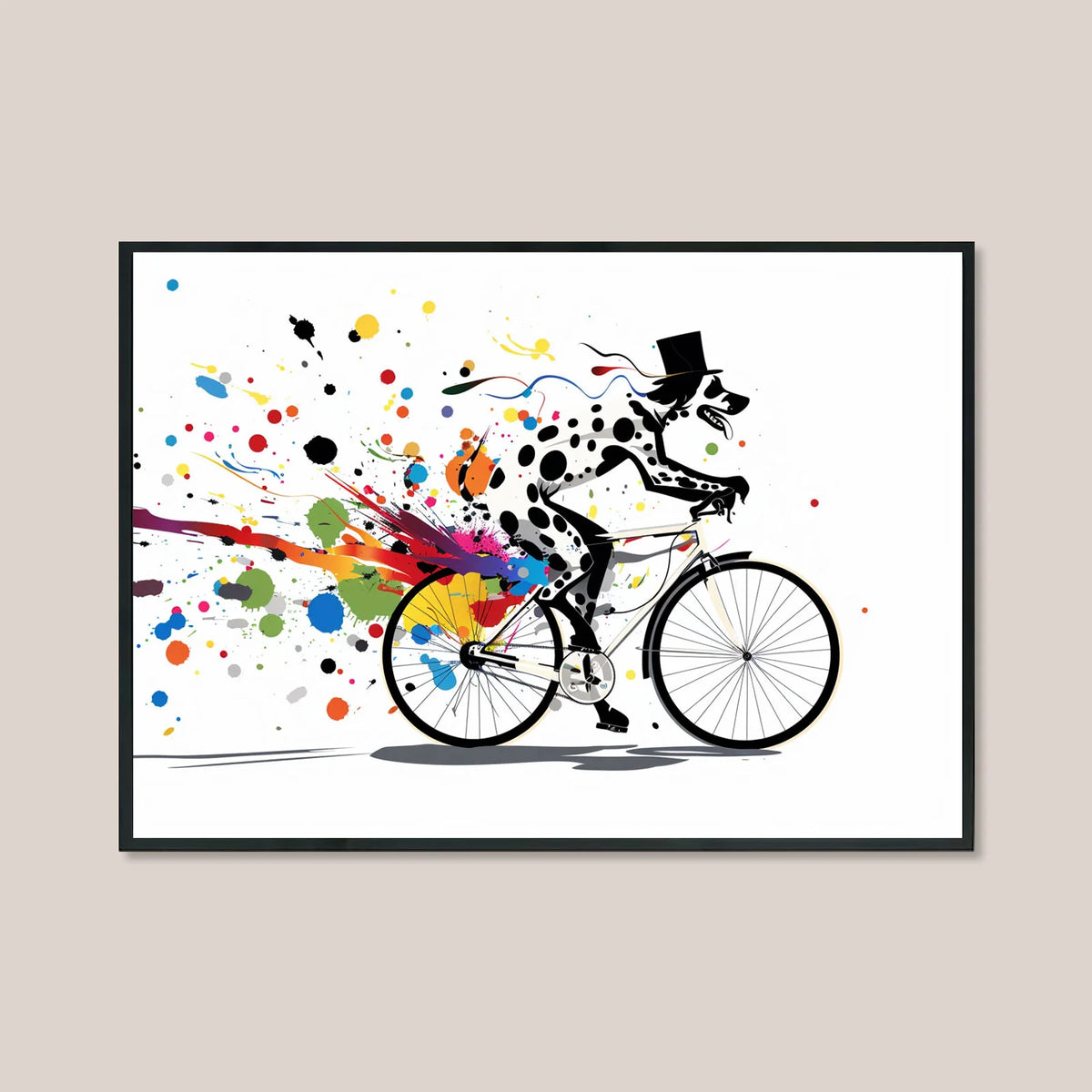 Street art dalmatian riding bicycle canvas print