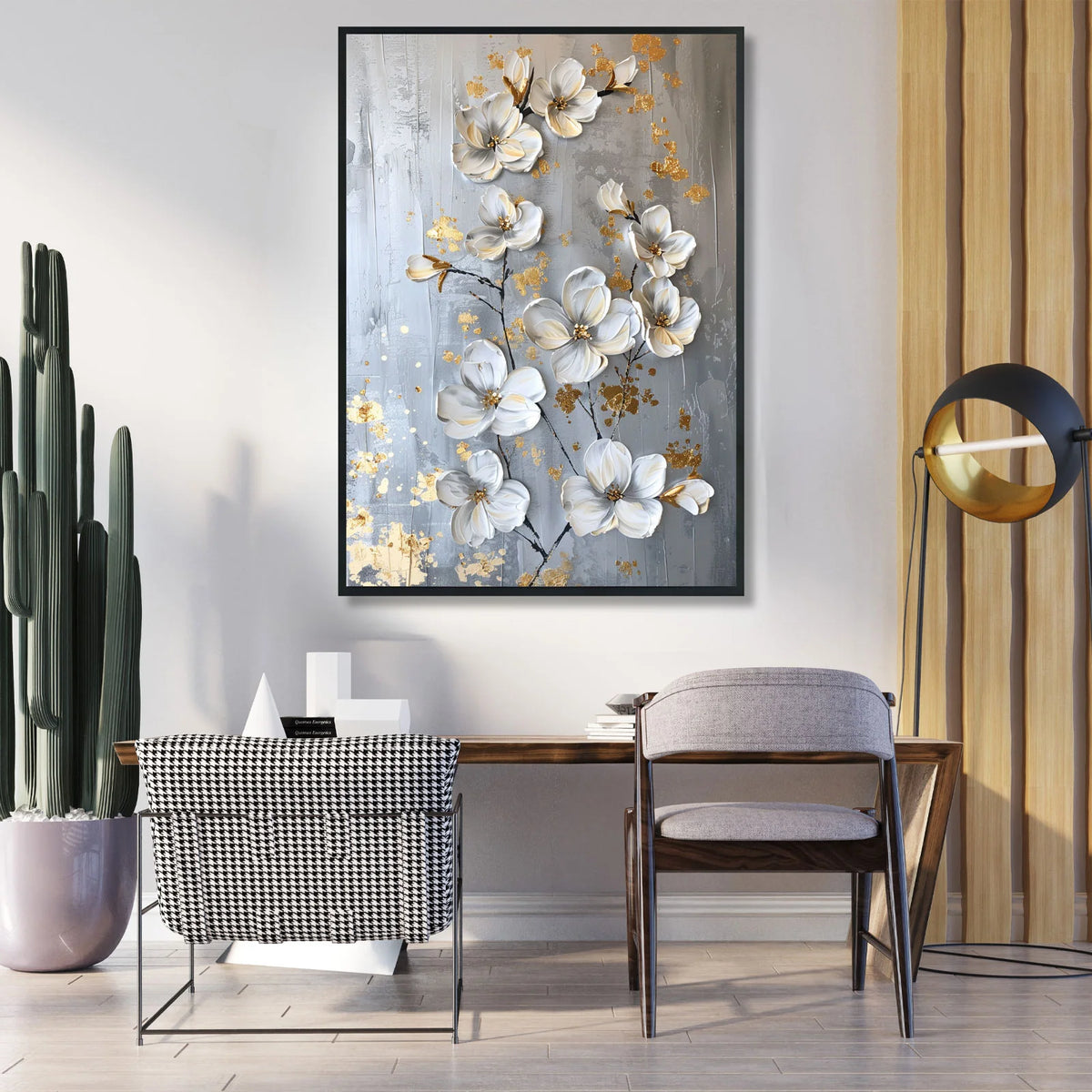 Thick impasto magnolia flower wall art